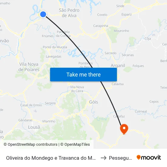 Oliveira do Mondego e Travanca do Mondego to Pessegueiro map