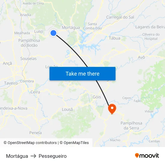 Mortágua to Pessegueiro map