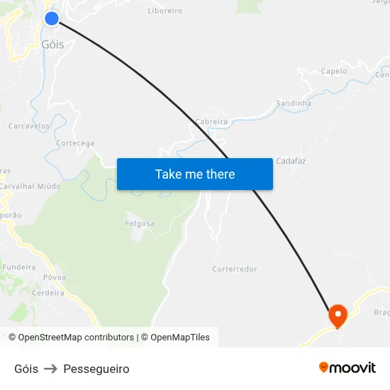 Góis to Pessegueiro map