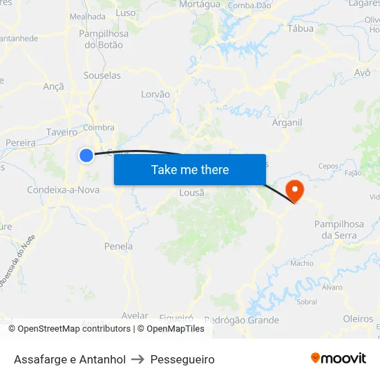 Assafarge e Antanhol to Pessegueiro map