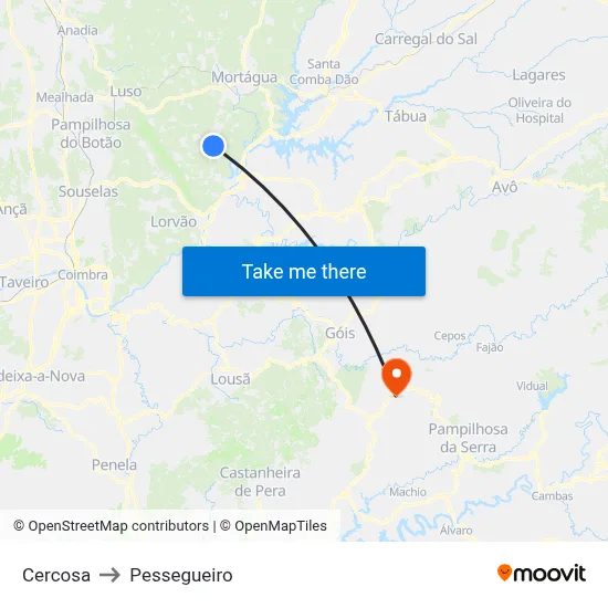 Cercosa to Pessegueiro map