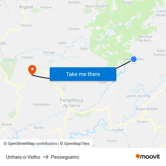 Unhais-o-Velho to Pessegueiro map