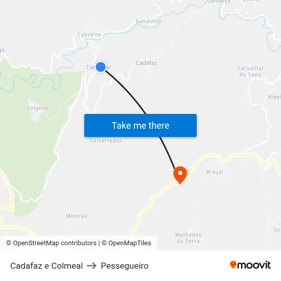 Cadafaz e Colmeal to Pessegueiro map