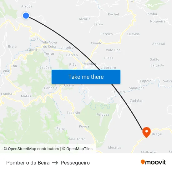 Pombeiro da Beira to Pessegueiro map
