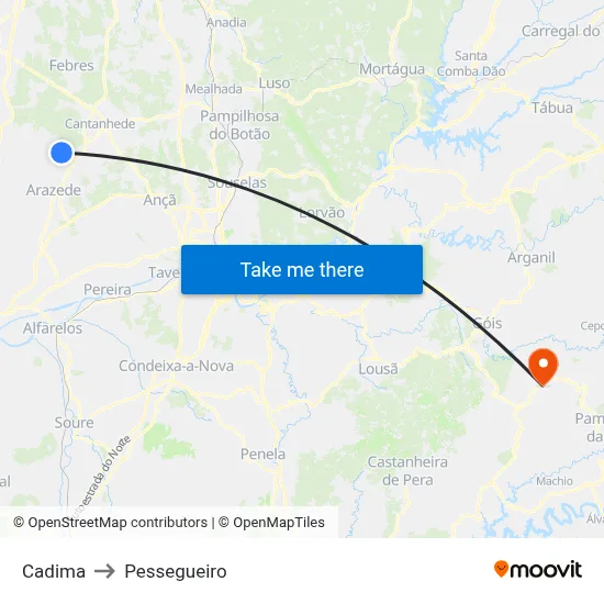 Cadima to Pessegueiro map