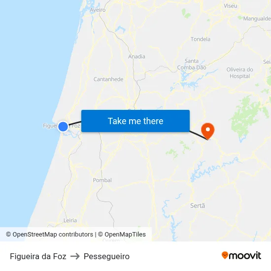 Figueira da Foz to Pessegueiro map