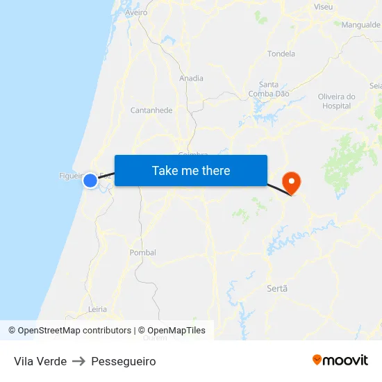 Vila Verde to Pessegueiro map