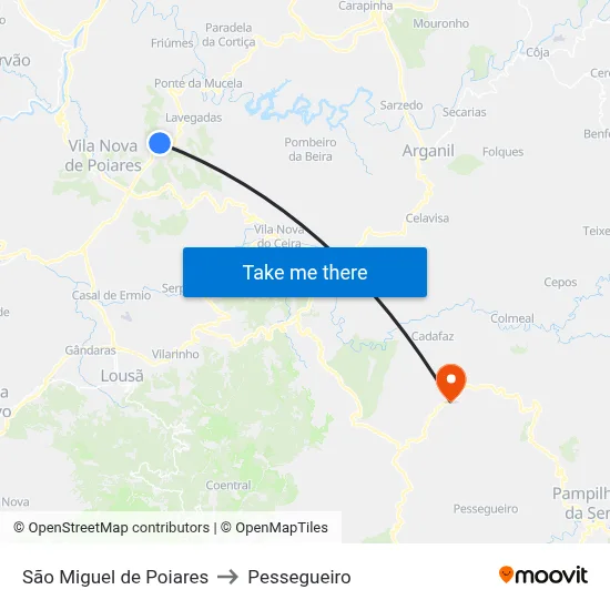 São Miguel de Poiares to Pessegueiro map
