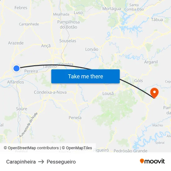 Carapinheira to Pessegueiro map