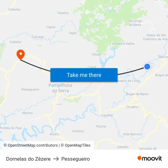 Dornelas do Zêzere to Pessegueiro map