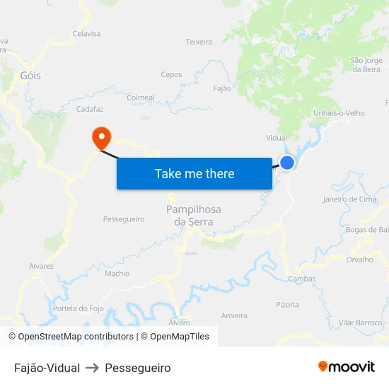 Fajão-Vidual to Pessegueiro map
