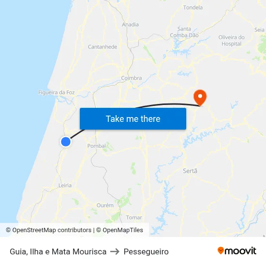 Guia, Ilha e Mata Mourisca to Pessegueiro map