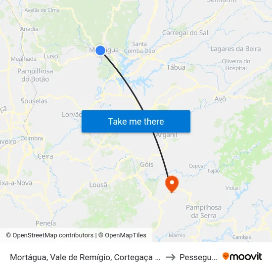 Mortágua, Vale de Remígio, Cortegaça e Almaça to Pessegueiro map