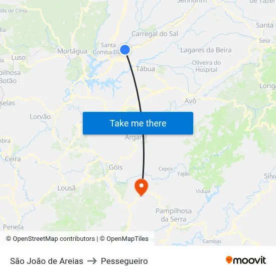 São João de Areias to Pessegueiro map