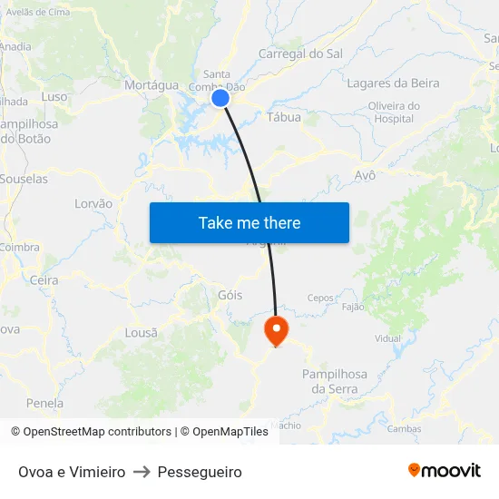 Ovoa e Vimieiro to Pessegueiro map