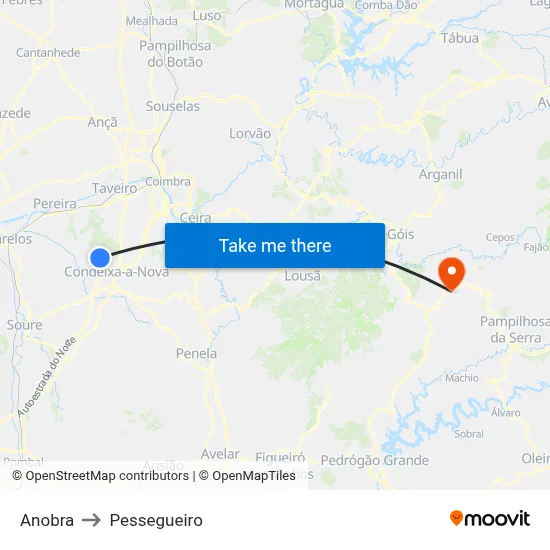Anobra to Pessegueiro map