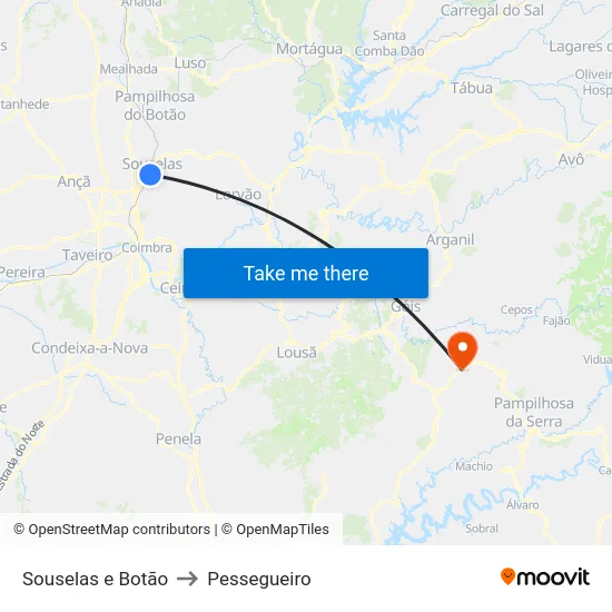 Souselas e Botão to Pessegueiro map