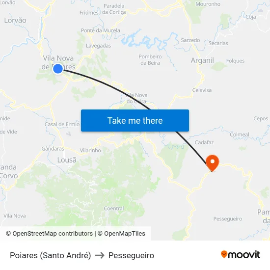 Poiares (Santo André) to Pessegueiro map