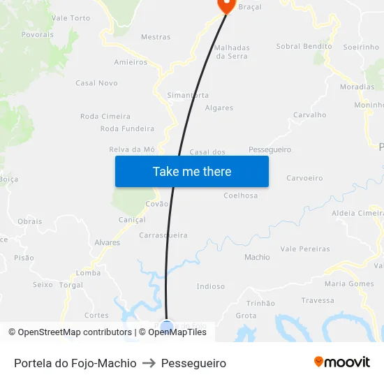 Portela do Fojo-Machio to Pessegueiro map