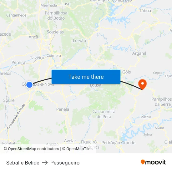Sebal e Belide to Pessegueiro map