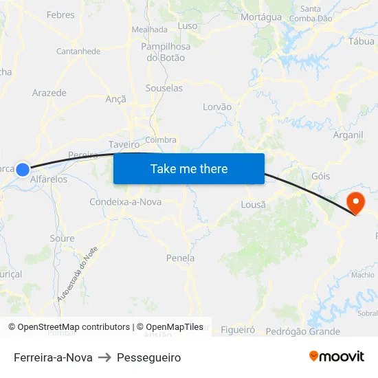 Ferreira-a-Nova to Pessegueiro map