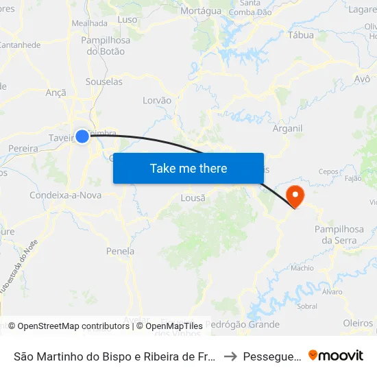 São Martinho do Bispo e Ribeira de Frades to Pessegueiro map