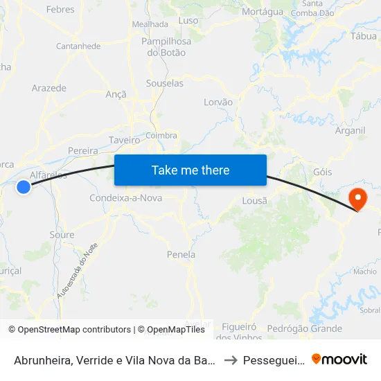 Abrunheira, Verride e Vila Nova da Barca to Pessegueiro map