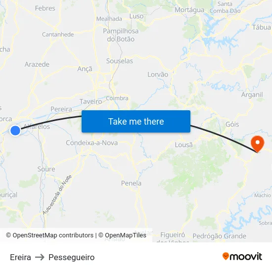 Ereira to Pessegueiro map