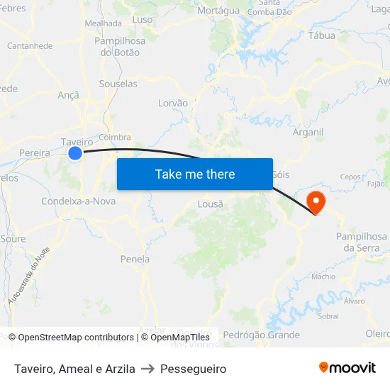 Taveiro, Ameal e Arzila to Pessegueiro map