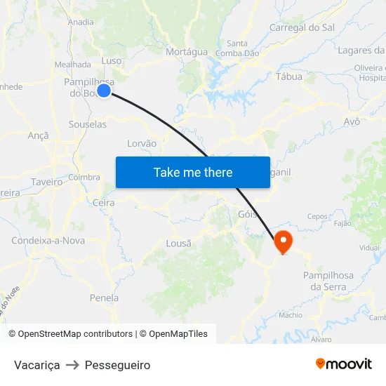 Vacariça to Pessegueiro map