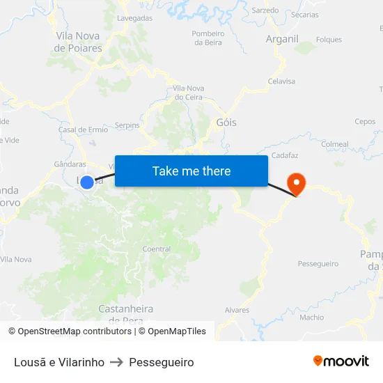 Lousã e Vilarinho to Pessegueiro map