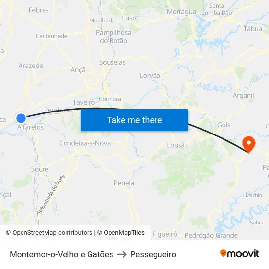 Montemor-o-Velho e Gatões to Pessegueiro map