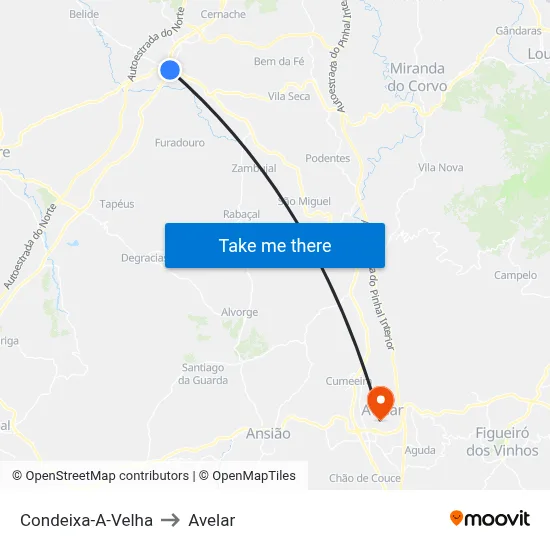 Condeixa-A-Velha to Avelar map
