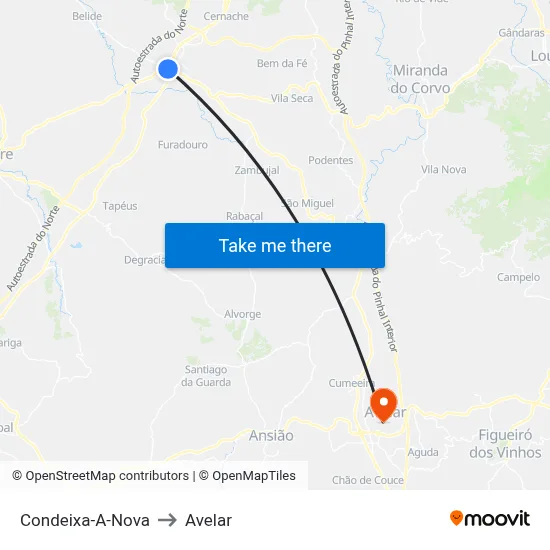 Condeixa-A-Nova to Avelar map