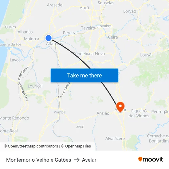 Montemor-o-Velho e Gatões to Avelar map