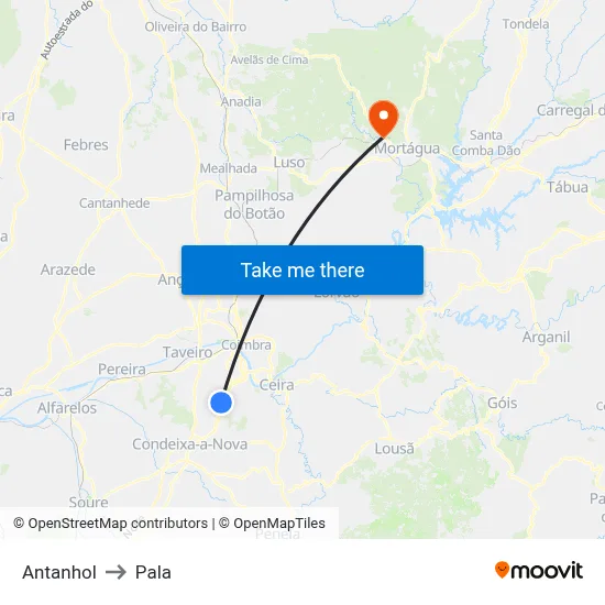 Antanhol to Pala map