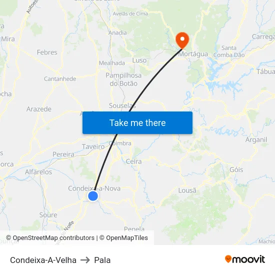 Condeixa-A-Velha to Pala map