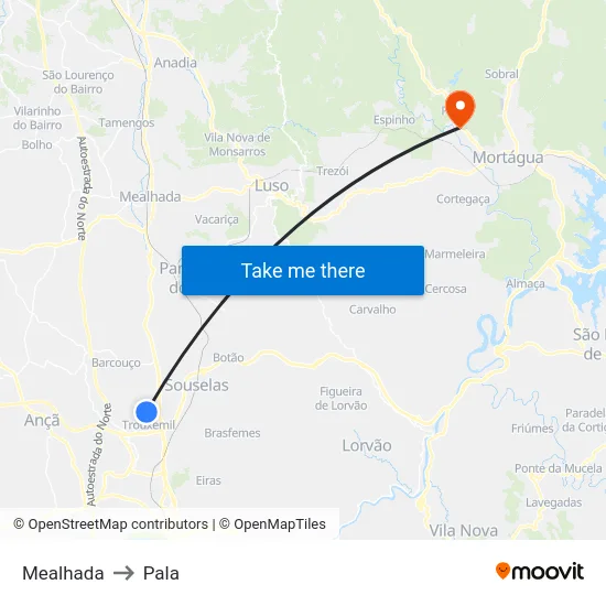 Mealhada to Pala map