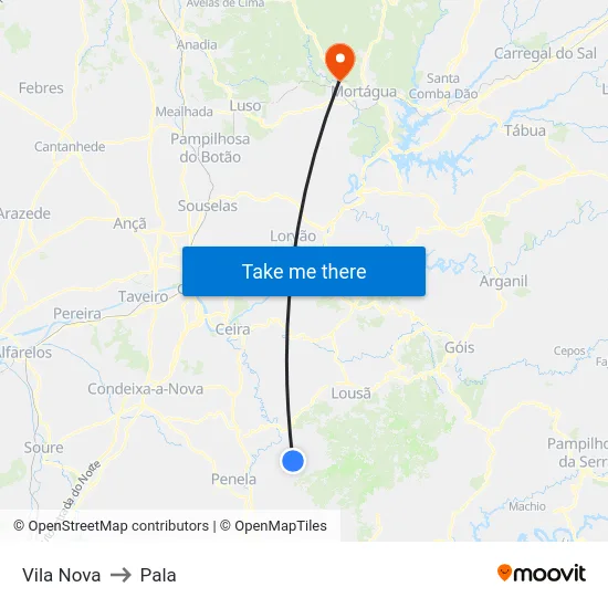 Vila Nova to Pala map