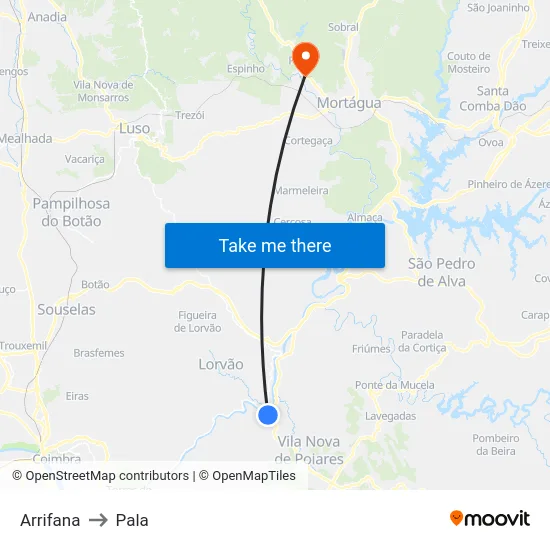 Arrifana to Pala map