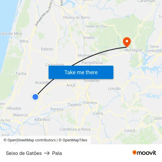 Seixo de Gatões to Pala map