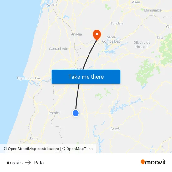 Ansião to Pala map