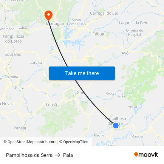 Pampilhosa da Serra to Pala map