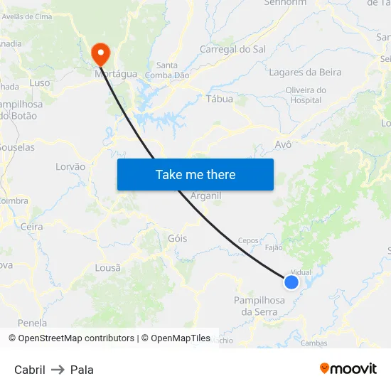 Cabril to Pala map