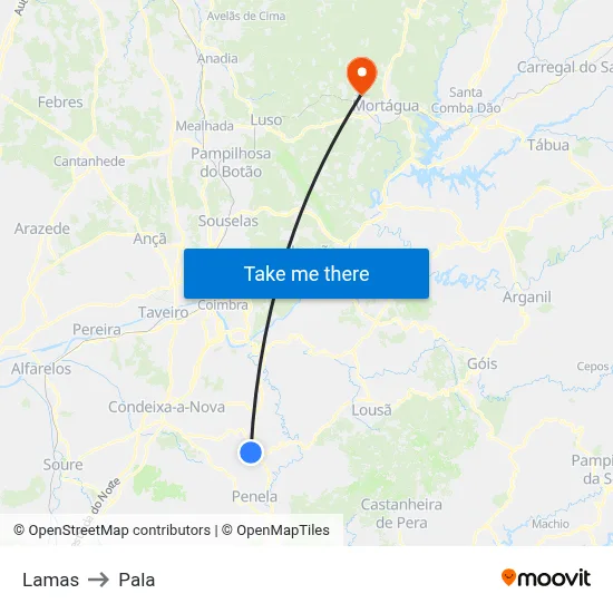 Lamas to Pala map