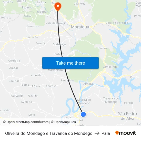Oliveira do Mondego e Travanca do Mondego to Pala map