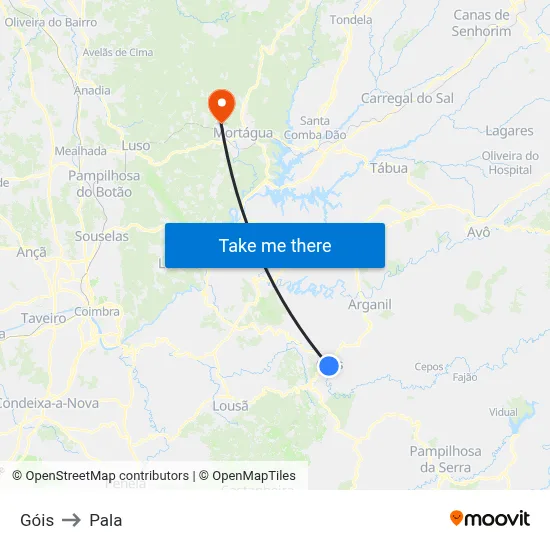 Góis to Pala map