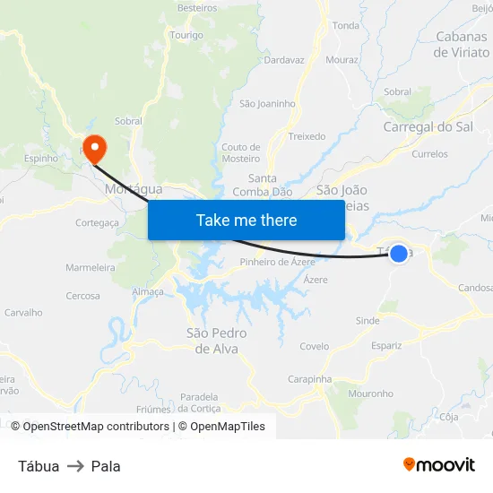 Tábua to Pala map