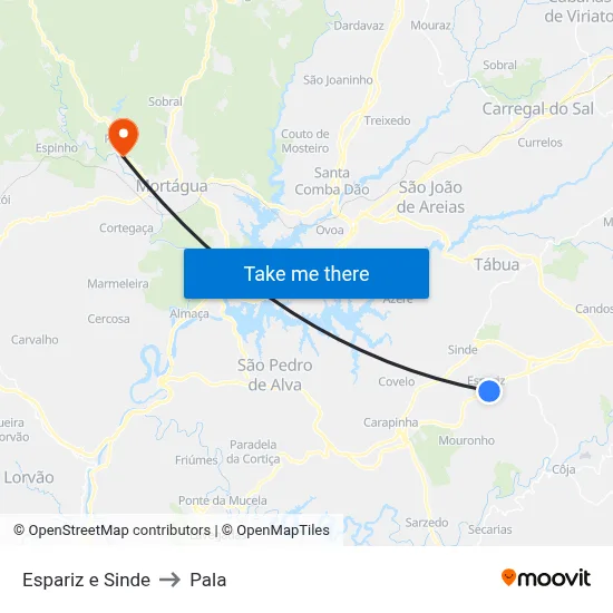 Espariz e Sinde to Pala map