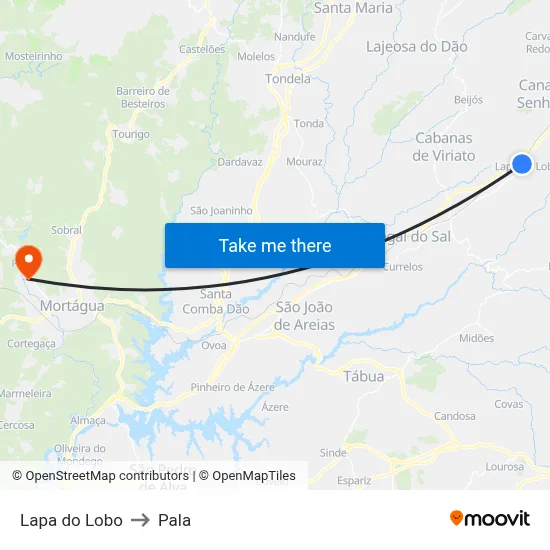Lapa do Lobo to Pala map